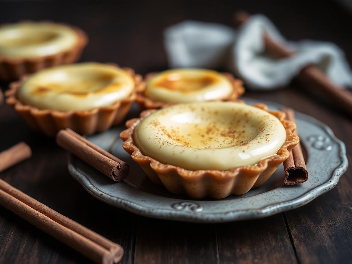 Frisch gebackene Pastéis de Nata mit Zimt